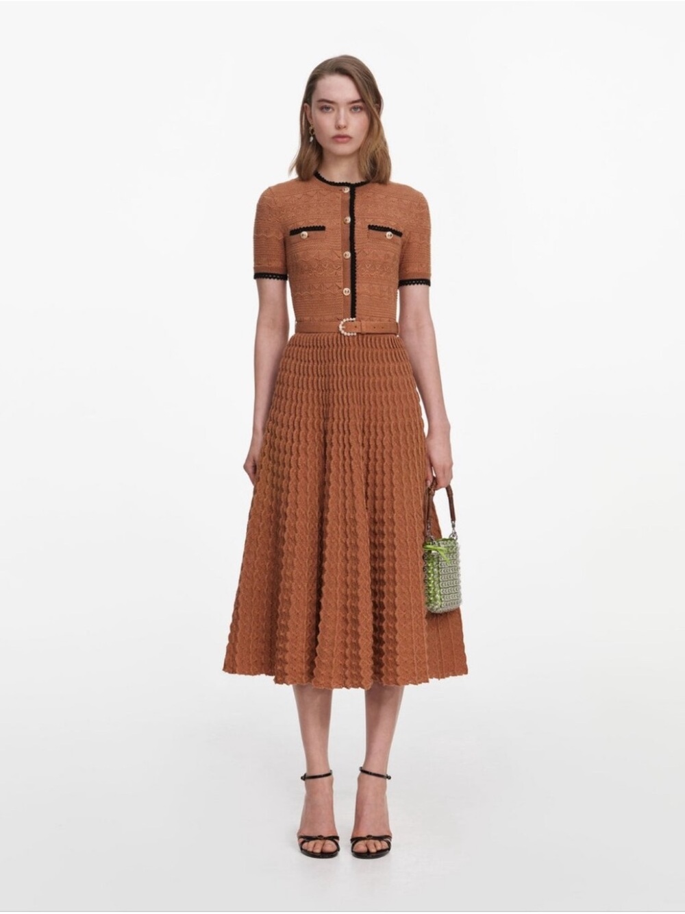 Self Portrait Brown Pointelle Knit
Midi Dress